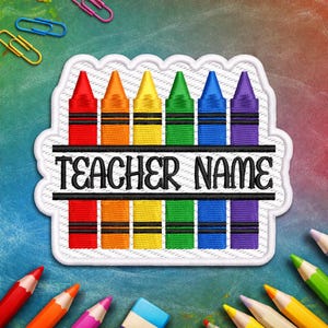 Custom Name Crayon Patch, Embroidered Iron-on Applique for Book Bag Backpack Clothing Jeans Jacket Denim Jeans, Teacher Appreciation, School