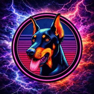 Doberman Patch Printed Embroidered Base Iron-on/Sew-on Applique for Backpack Clothing Denim Jeans Jacket, Dog Puppy K9 Canine Neon Colorful