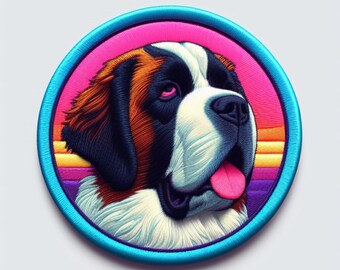 St. Bernard Patch Printed Embroidered Base Iron-on/Sew-on Applique for Backpack Clothing Denim Jeans Jacket, Dog Puppy Pet K9 Canine Neon