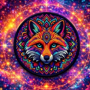 Fox Mandala Patch Printed Embroidered Base Iron-on/Sew-on Applique Backpack Clothing Jeans Jacket, Wild Animal Badge, Coyote, Wolf, Bear