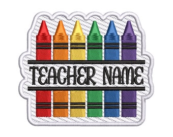 Custom Name Crayon Patch, Embroidered Iron-on Applique for Book Bag Backpack Clothing Jeans Jacket Denim Jeans, Teacher Appreciation, School