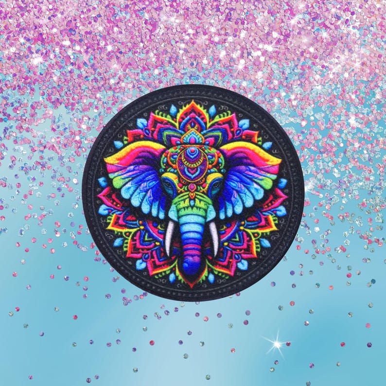 Elephant Patch/Iron-on Patch/Mandala Style/Wild Animal Badge, Coyote, Wolf, Bear/Sew-on Applique for Backpacks Clothing Jeans Jackets/Vest image 4