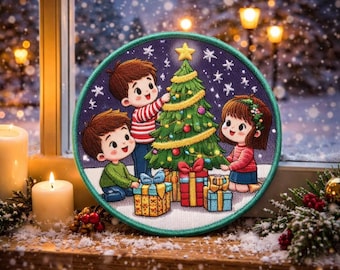Christmas Morning Patch/Iron-on Patch/Festive Christmas Patches/Kids Gift/Sew-on Applique for Stockings Backpack Clothing Jeans Vest/Jacket