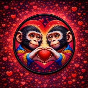 Affe Aufnäher Gedruckt Bestickte Basis Aufbügeln / Aufnähen Applikation Rucksack Kleidung Denim Jeansjacke, Liebe Tier Valentinstag Paar Herz