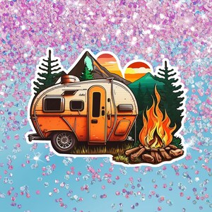 Camping by Fire Decal, RV Sticker, Campfire Decal, Auto Truck Window Bumper Vinyl Sticker Decal, Laptop sticker, Water Bottle Stickers, DIY