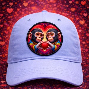 Monkey Patch Printed Embroidered Base Iron-on/Sew-on Applique Backpack Clothing Denim Jeans Jacket, Love Animal Valentine's Day Couple Heart image 2