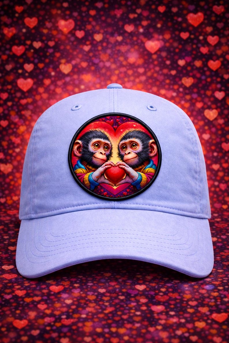 Monkey Patch Printed Embroidered Base Iron-on/Sew-on Applique Backpack Clothing Denim Jeans Jacket, Love Animal Valentine's Day Couple Heart image 2