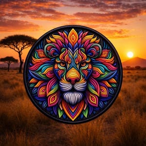 Lion Patch/Iron-on Patch/Mandala Style/Wild Animal Badge, Africa African Wildlife/Sew-on Applique for Backpacks Clothing Jeans Jackets/Vest