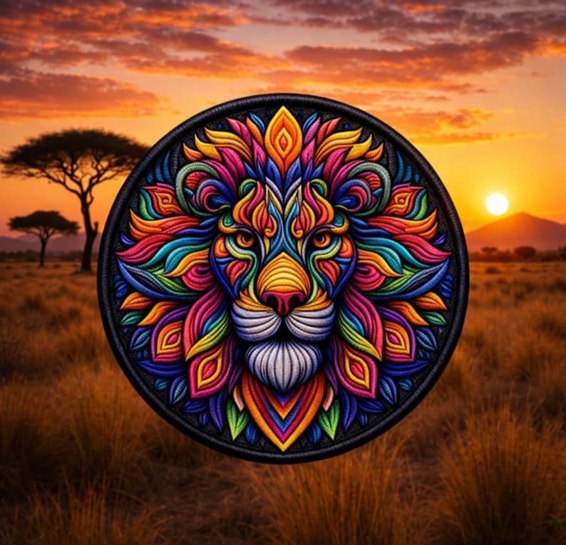 Lion Patch/Iron-on Patch/Mandala Style/Wild Animal Badge, Africa African Wildlife/Sew-on Applique for Backpacks Clothing Jeans Jackets/Vest image 1