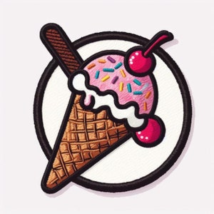 Ice Cream Cone Patch Gedruckt Gestickt Aufbügeln / Aufnähen Applikation für Rucksack Kleidung Jeans Jacke Weste Windeltasche, Streuseln, Kirschen