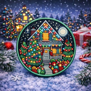 Christmas Decoration Patch Iron-on Sew-on Applique for Jacket Backpack Jeans Vest Stocking Bag, Holiday Lights Patch, Festive Winter Decor