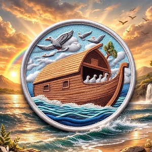 Noah's Ark Patch Printed Embroidered Iron-on/Sew-on Applique for Backpack Clothing Jeans Jacket Vest, Bible Stories, Religion, Sunday School