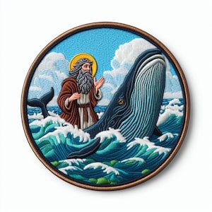 Jonah and The Whale Patch Printed Embroidered Iron-on/Sew-on Applique for Backpack Clothing Jeans Jacket Vest, Bible Stories, Religion, Love