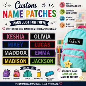 Custom Your Name Patch Personalized Name Tag Embroidered Iron-on Applique for Diaper Bag Backpack Jacket Clothing Uniform Vest Badge Emblem