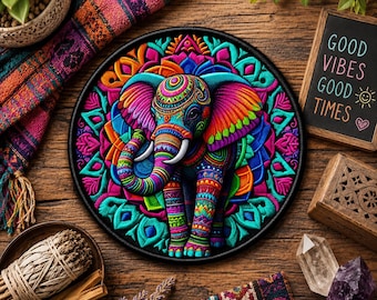 Elefant Aufnäher/Patch/Mandala Style/Wildtier Abzeichen, Afrika Afrikanische Wildtiere/Aufnäher für Rucksack Kleidung Jeans Jacke/Weste