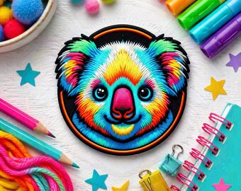 Koala Bear Patch/Iron-On Patch/Colorful Animal Badge/Nature Wildlife/Cute Forest Critter Applique for Clothing Vest/Jacket Backpack