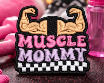 Flexing Muscle Mommy Patch/Iron-On Patch/Workout Gift/Gym Humor/Embroidered Sew-on Applique for Clothing Diaper Bag Vest/Jacket Backpack