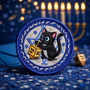 Cat Spinning Dreidel Patch/Iron-on Patch/Family Pet Gift/Cat Humor/Sew-on Applique for Clothing Vest/Jacket Backpacks