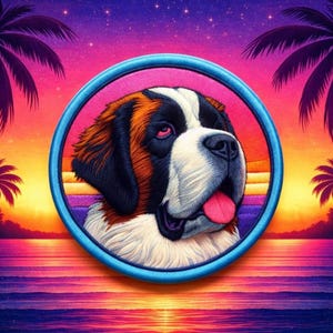 St. Bernard Patch Printed Embroidered Base Iron-on/Sew-on Applique for Backpack Clothing Denim Jeans Jacket, Dog Puppy Pet K9 Canine Neon