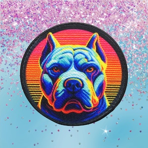Pitbull Patch Printed Embroidered Base Iron-on/Sew-on Applique for Backpack Clothing Denim Jeans Jacket, Dog Puppy K9 Canine Neon Colorful