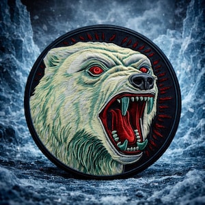Aplique bordado de urso polar para costurar ou passar a ferro, ideal para mochilas, calças jeans, jaquetas e coletes. Perfeito para fantasias de Halloween e para quem busca um visual de zumbi mutante.