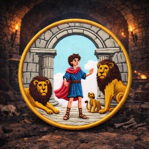 David in The Lion's Den Patch/Iron-on Patch/Bible Story/Religious Gift/Sunday School/Kids Patch/Christian Faith/Sew-on Applique for Clothes