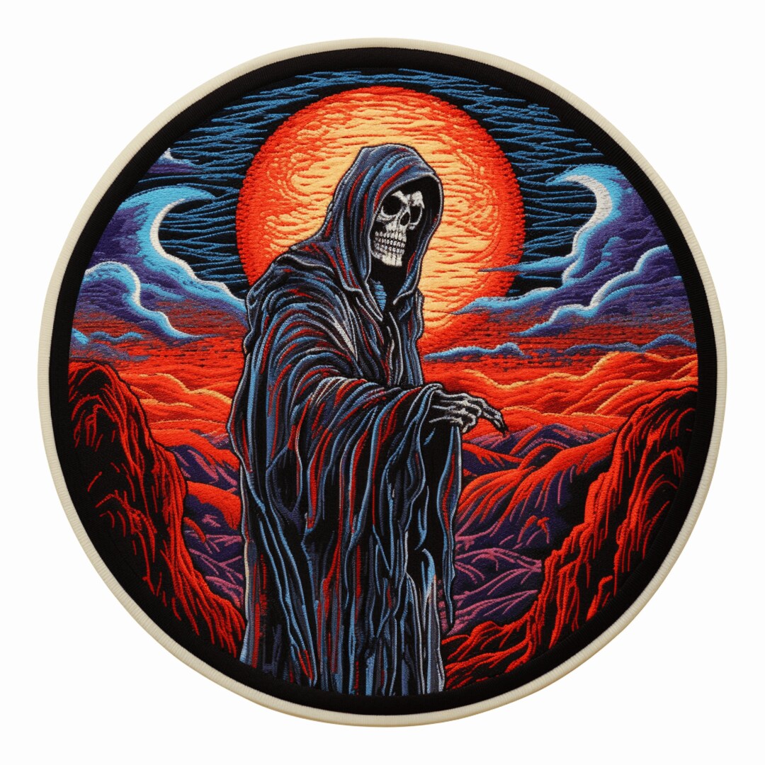 Embroidered Music Iron - On Sewing Patches Grim Reaper Round ...