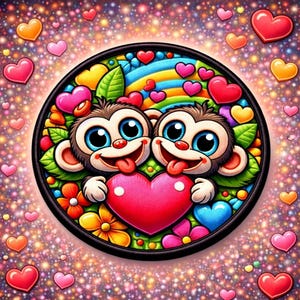 Monkey Patch Printed Embroidered Base Iron-on/Sew-on Applique Backpack Clothing Denim Jeans Jacket, Love Animal Valentine's Day Couple Heart