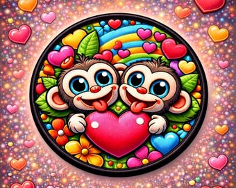 Monkey Patch Printed Embroidered Base Iron-on/Sew-on Applique Backpack Clothing Denim Jeans Jacket, Love Animal Valentine's Day Couple Heart