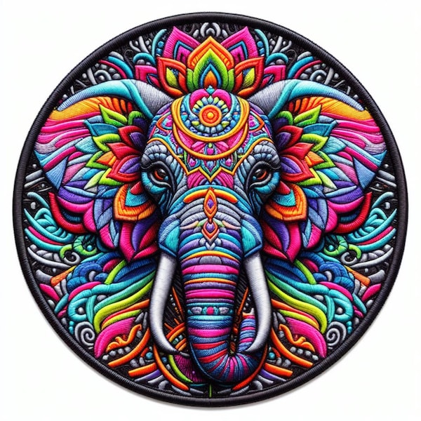 Elephant Mandala Patch Printed Embroidered Base Iron-on/Sew-on Applique Backpack Clothing Jean Jacket, African Wild Animal, Decorative Badge