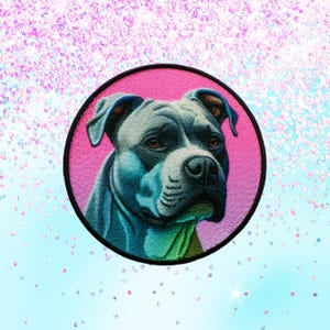Pitbull Patch Printed Embroidered Base Iron-on/Sew-on Applique for Backpack Clothing Denim Jeans Jacket, Dog Puppy Canine Protector Pastel