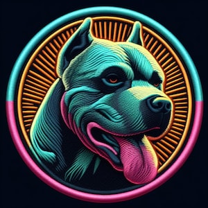 Pitbull Patch Printed Embroidered Base Iron-on/Sew-on Applique for Backpack Clothing Denim Jeans Jacket, Dog Puppy K9 Canine Neon Colorful