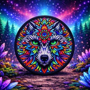 Parche de lobo/parche termoadhesivo/estilo mandala/insignia de animal salvaje, regalo de osos/aplique para coser en mochilas, ropa, jeans, chaquetas o chalecos.