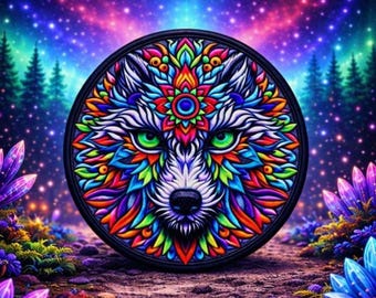 Toppa lupo/Toppa termoadesiva/Stile mandala/Distintivo animale selvatico, regalo di animali selvatici orsi/Applicazione da cucire per zaini, vestiti, jeans, giacche/gilet