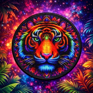 Tiger Mandala Patch Printed Embroidered Base Iron-on/Sew-on Applique Backpack Clothing Jeans Jacket, Wild Animal Badge, Lion, Africa, Cougar