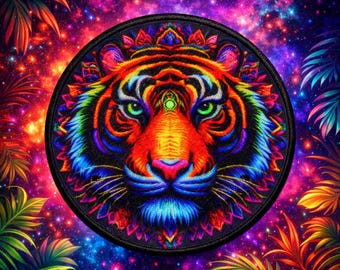 Tiger Mandala Patch Printed Embroidered Base Iron-on/Sew-on Applique Backpack Clothing Jeans Jacket, Wild Animal Badge, Lion, Africa, Cougar