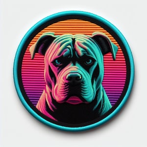 Pitbull Patch Printed Embroidered Base Iron-on/Sew-on Applique for Backpack Clothing Denim Jeans Jacket, Dog Puppy K9 Canine Neon Colorful