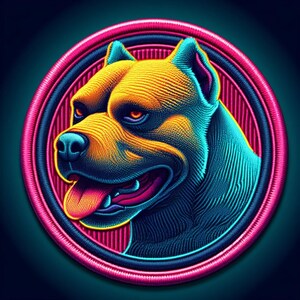 Pitbull Patch Printed Embroidered Base Iron-on/Sew-on Applique for Backpack Clothing Denim Jeans Jacket, Dog Puppy K9 Canine Neon Colorful