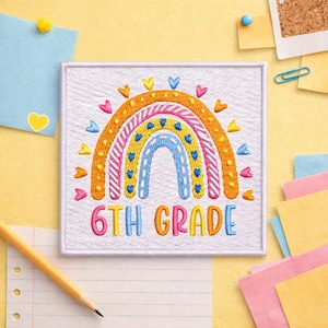 6th Grade Rainbow Patch/Iron-on Patch/Teacher Gift/Kids Backpack/Embroidered Sew-on Applique for Book Bag Backpack Clothing Vest/Jacket