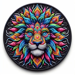 Lion Mandala Patch Printed Embroidered Base Iron-on/Sew-on Applique Backpack Clothing Jeans Jacket, Wild Animal Badge, Tiger, Africa, Cougar