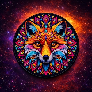Red Fox Patch/Iron-on Patch/Mandala Style/Wild Animal Badge, Coyote, Wolf, Bear/Sew-on Applique for Backpacks Clothing Jeans Jackets/Vest