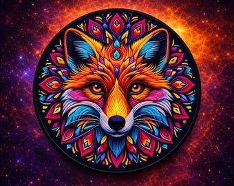 Red Fox Patch/Iron-on Patch/Mandala Style/Wild Animal Badge, Coyote, Wolf, Bear/Sew-on Applique for Backpacks Clothing Jeans Jackets/Vest
