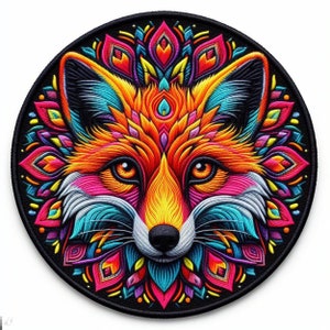 Fox Mandala Patch Printed Embroidered Base Iron-on/Sew-on Applique Backpack Clothing Jeans Jacket, Wild Animal Badge, Coyote, Wolf, Bear