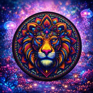 Lion Patch/Iron-on Patch/Mandala Style/Wild Animal Badge Gift/Sew-on Applique for Backpack Clothing Denim Vest/Jacket