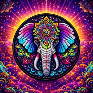 Elephant Mandala Patch Printed Embroidered Base Iron-on/Sew-on Applique Backpack Clothing Jean Jacket, African Wild Animal, Decorative Badge