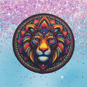 Lion Mandala Patch Printed Embroidered Base Iron-on/Sew-on Applique Backpack Clothing Jeans Jacket, Wild Animal Badge, Tiger, Africa, Cougar