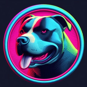 Pitbull Patch Printed Embroidered Base Iron-on/Sew-on Applique for Backpack Clothing Denim Jeans Jacket, Dog Puppy K9 Canine Neon Colorful