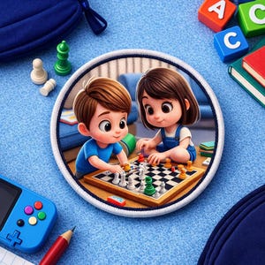Parche para noche de juegos/Parche termoadhesivo/Tiempo en familia con niños/Recuerdos/Hermanos/Aplicación decorativa para coser en ropa, mochila, chaleco, chaqueta o bolso cambiador