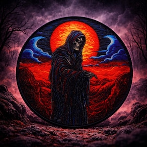 Parche de la Parca, bordado, estampado, termoadhesivo o cosido para mochilas, ropa, vaqueros, chaquetas, chalecos y disfraces de Halloween. El ángel de la muerte.