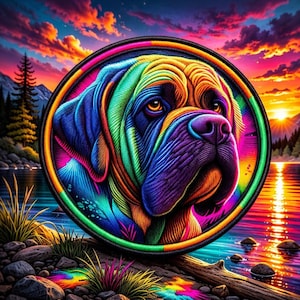 Mastiff Patch Printed Embroidered Base Iron-on/Sew-on Applique for Backpack Clothing Denim Jeans Jacket, Dog Puppy K9 Canine Neon Colorful